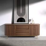 Sideboard in walnut wood and golden steel