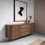 Sideboard in walnut wood and golden steel