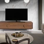 TV stand in walnut wood and black steel