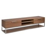 TV stand in walnut wood and chrome-plated steel