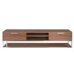 TV stand in walnut wood and chrome-plated steel