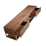 TV stand in walnut wood and chrome-plated steel