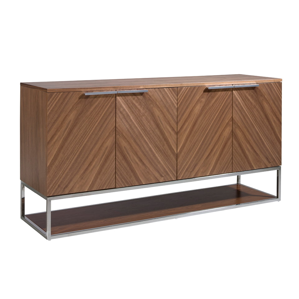 Credenza in legno di noce e acciaio cromato