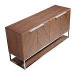 Credenza in legno di noce e acciaio cromato