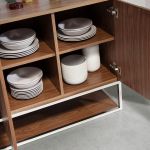 Walnut wood and chromed steel sideboard