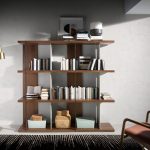 Walnut wood shelving with lacquered sides and black steel