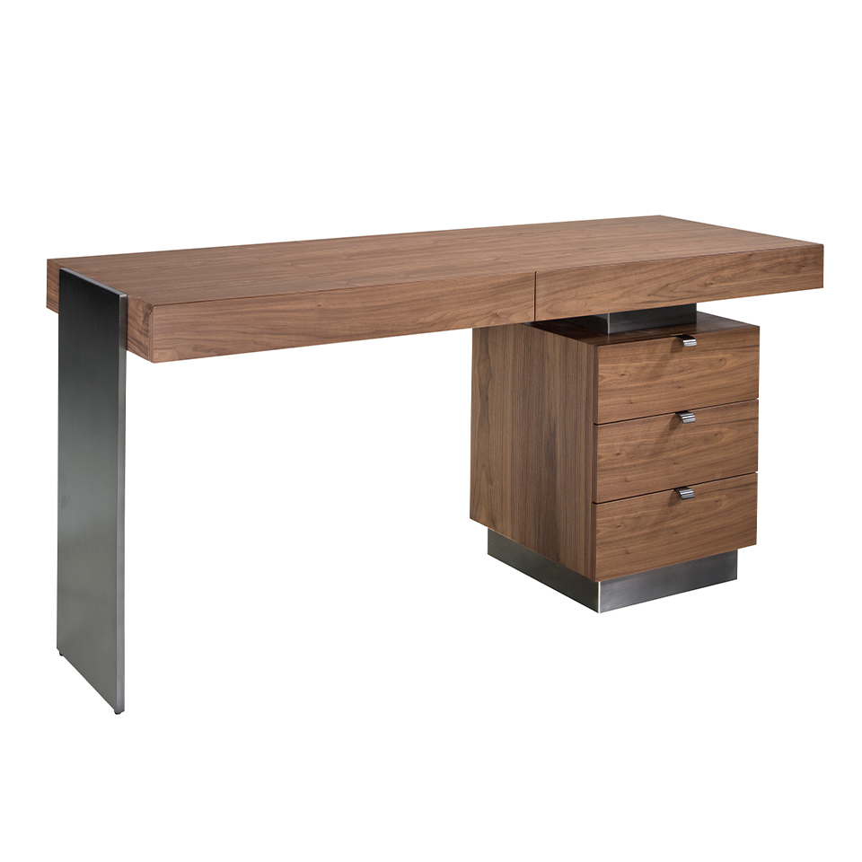 Bureau en bois de noyer et acier poli