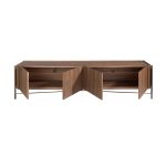 TV stand in walnut wood and darkened steel