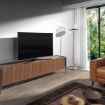 TV stand in walnut wood and darkened steel