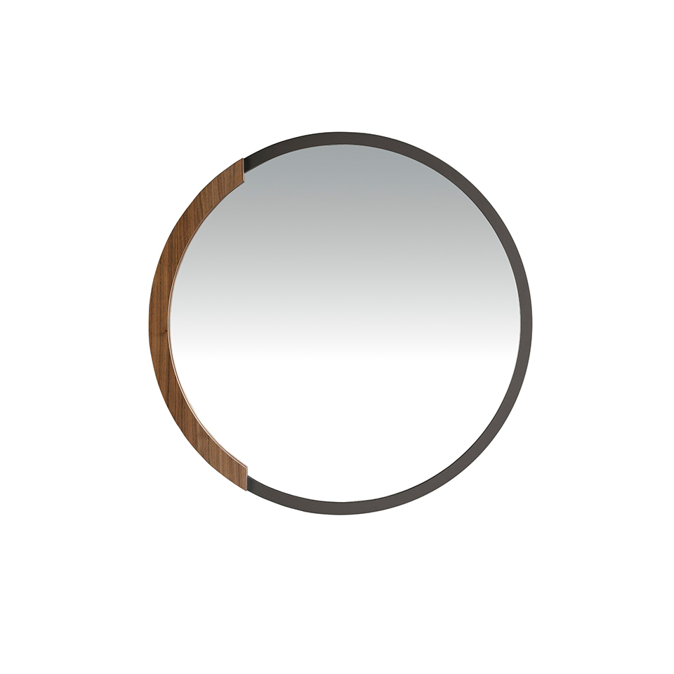 Round black steel wall mirror