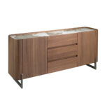 Walnut and dark metallised steel sideboard with porcelain marble top