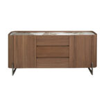 Walnut and dark metallised steel sideboard with porcelain marble top