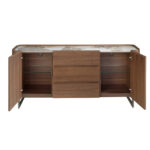 Walnut and dark metallised steel sideboard with porcelain marble top