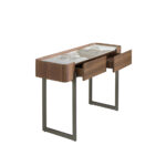 Rectangular porcelain marble, walnut and dark metallic steel console table