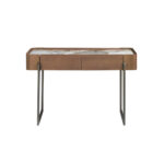 Rectangular porcelain marble, walnut and dark metallic steel console table