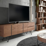 Mueble TV nogal y acero negro