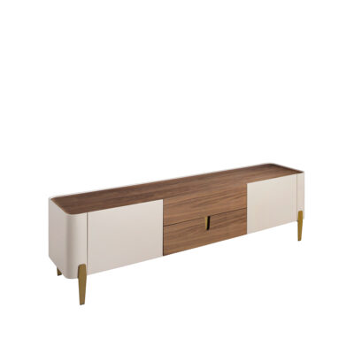 (Español) Mueble TV nogal, beige, acero pulido dorado y tapa de nogal TV stand - Angel Cerda