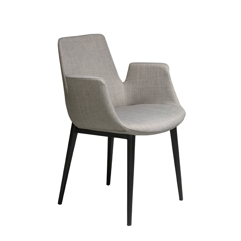 Chair upholstered in fabric with black steel frame