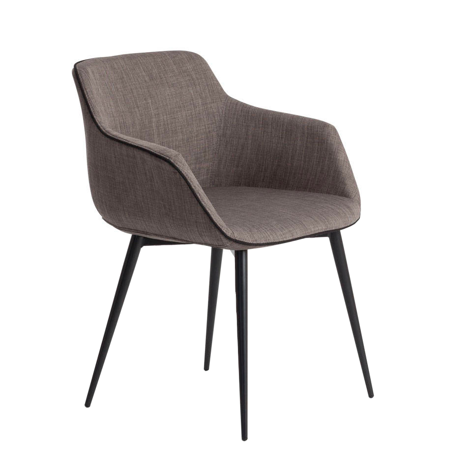 Armchair upholstered in fabric with black steel frame