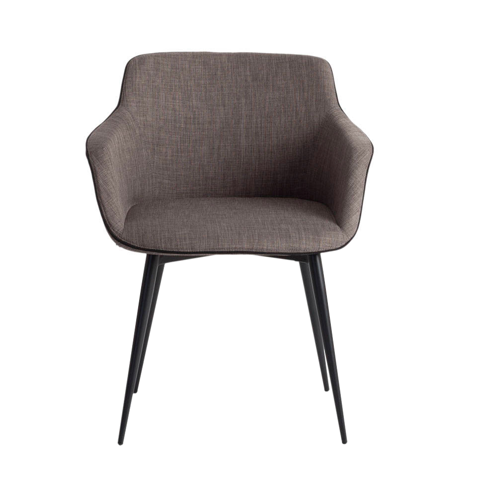 Armchair upholstered in fabric with black steel frame