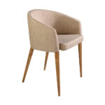 Chair upholstered in fabric with Walnut colored wooden legs