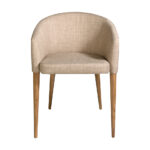 Chair upholstered in fabric with Walnut colored wooden legs