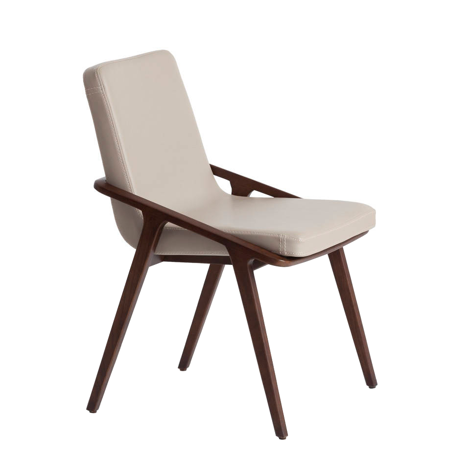Chair upholstered in leatherette and solid walnut wood frame