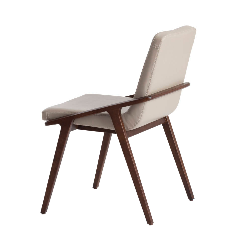 Chair upholstered in leatherette and solid walnut wood frame
