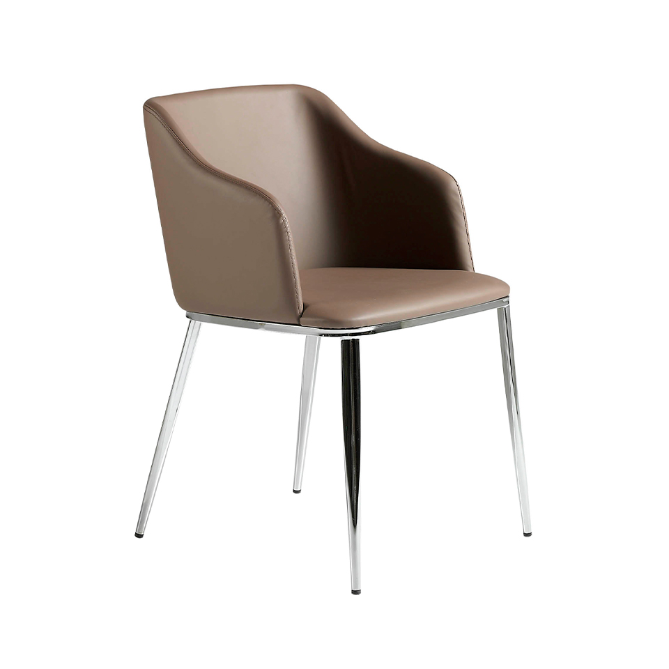 Chair upholstered in leatherette with chromed steel frame