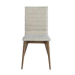 Chair upholstered in fabric with Walnut colored wooden legs