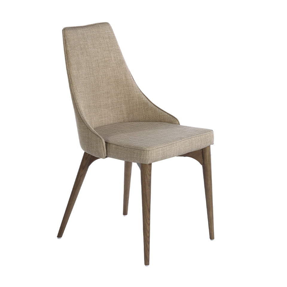 Chair upholstered in fabric with Walnut colored wooden legs