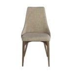 Chair upholstered in fabric with Walnut colored wooden legs