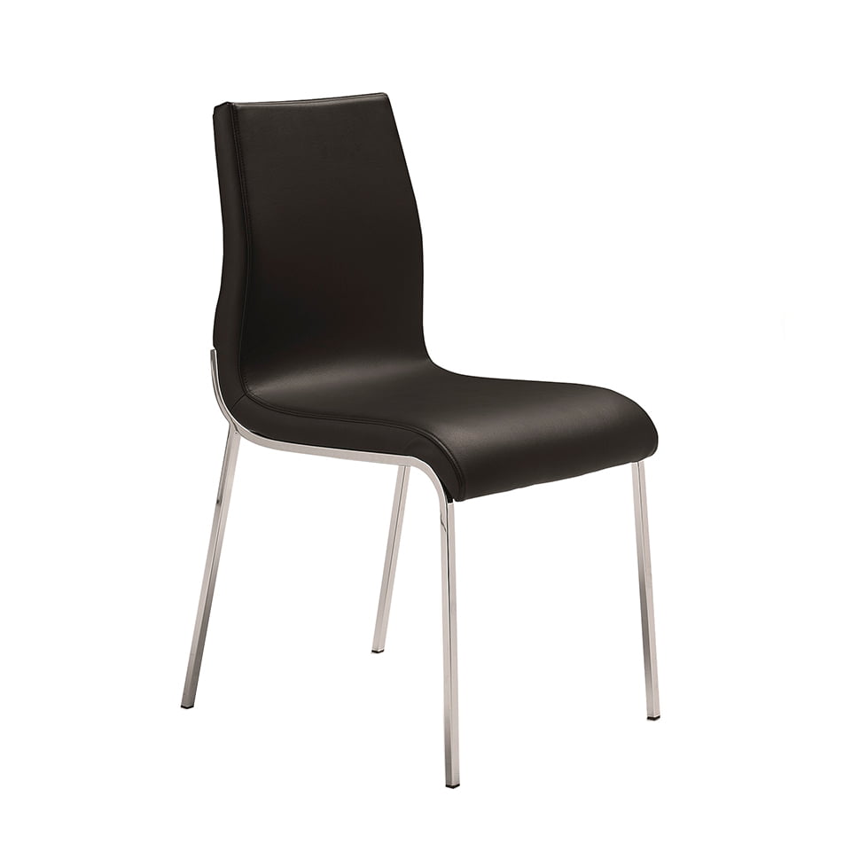 Chair upholstered in leatherette with chromed steel frame