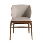 Chaise rembourrée en similicuir avec structure en bois couleur noyer