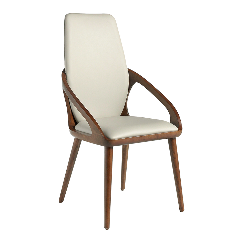 Chair upholstered in leatherette with Walnut colored wooden structure