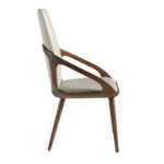 Chaise rembourrée en similicuir avec structure en bois couleur noyer