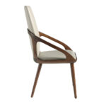 Chair upholstered in leatherette with Walnut colored wooden structure