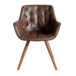 Chair upholstered in leatherette with solid wood legs in Walnut color