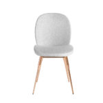 Chair upholstered in fabric with rose gold steel legs