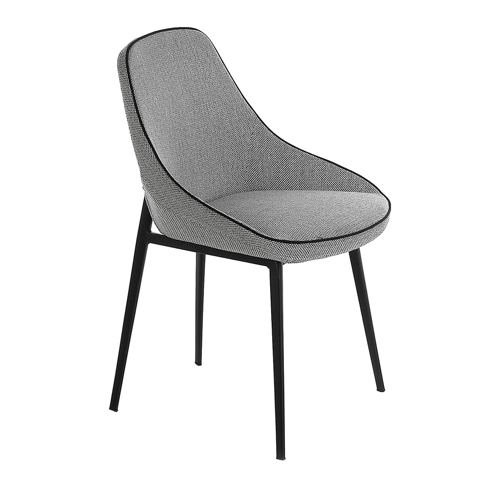 Chair upholstered in fabric with piping and black steel frame