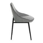 Chair upholstered in fabric with piping and black steel frame