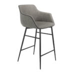 Stool upholstered in fabric with edging and structure in black steel