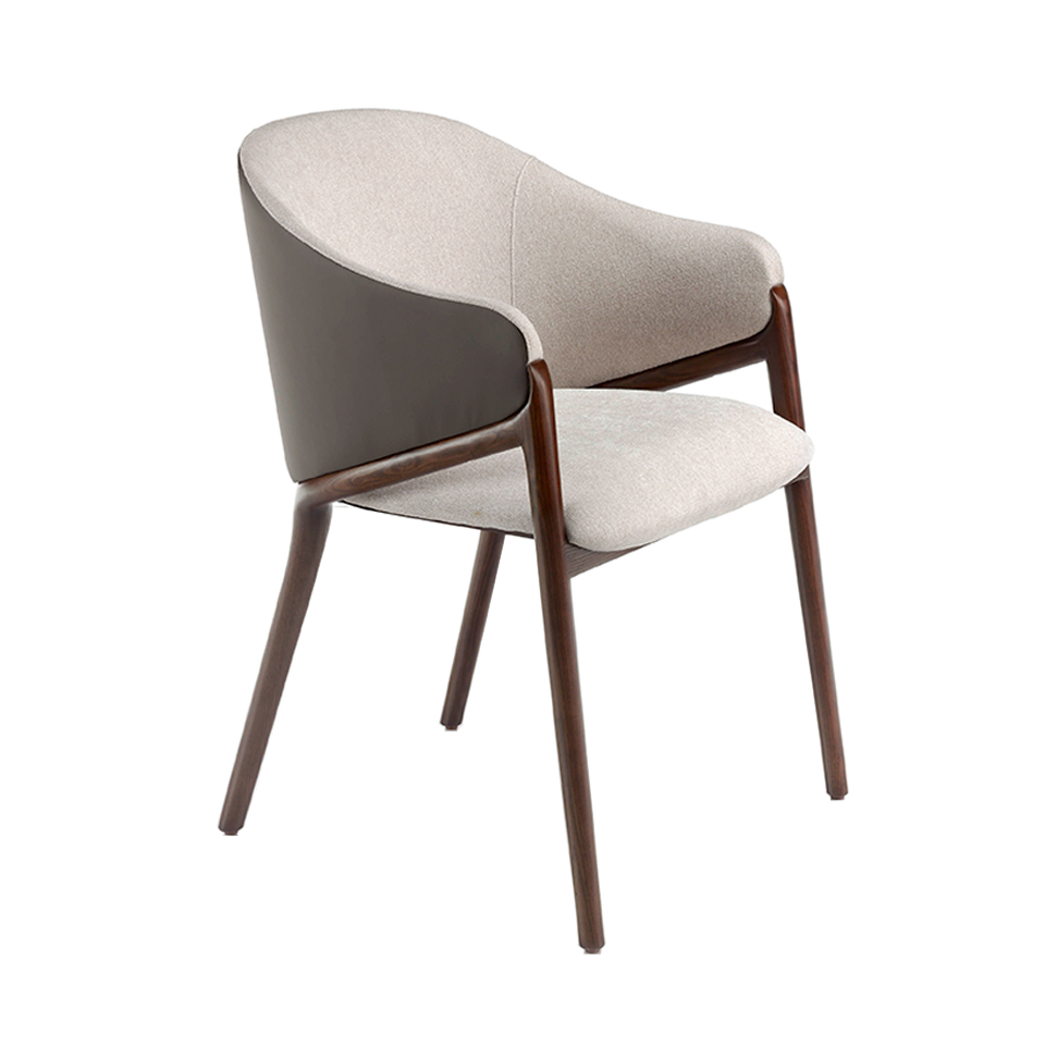 Chair upholstered in fabric and leatherette with Walnut colored wooden frame