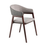 Chair upholstered in fabric and leatherette with Walnut colored wooden frame