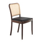 Chair upholstered in leatherette with rattan backrest and Walnut wood legs
