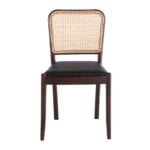 Chair upholstered in leatherette with rattan backrest and Walnut wood legs