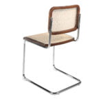 Walnut wood chair with rattan back and seat and chromed steel frame