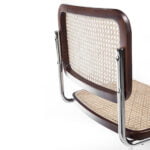 Walnut wood chair with rattan back and seat and chromed steel frame