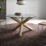 Walnut wood chair with rattan back and seat and chromed steel frame