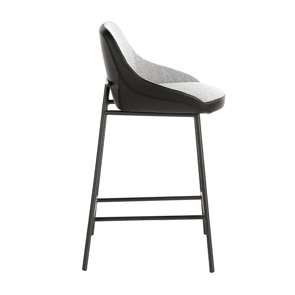 Stool upholstered in fabric and leatherette with black steel legs